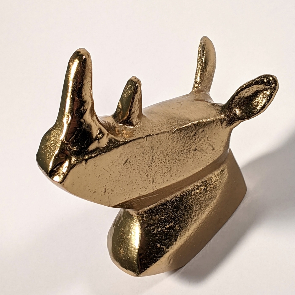 Gold tone metal rhino rhinoceros wall hook hanger
